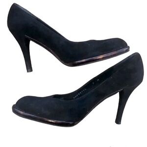 Stuart Weitzman Suede Black Pumps with Tortoise Trim